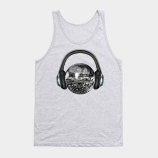 Silver Disco Ball with Headphones Tank Top